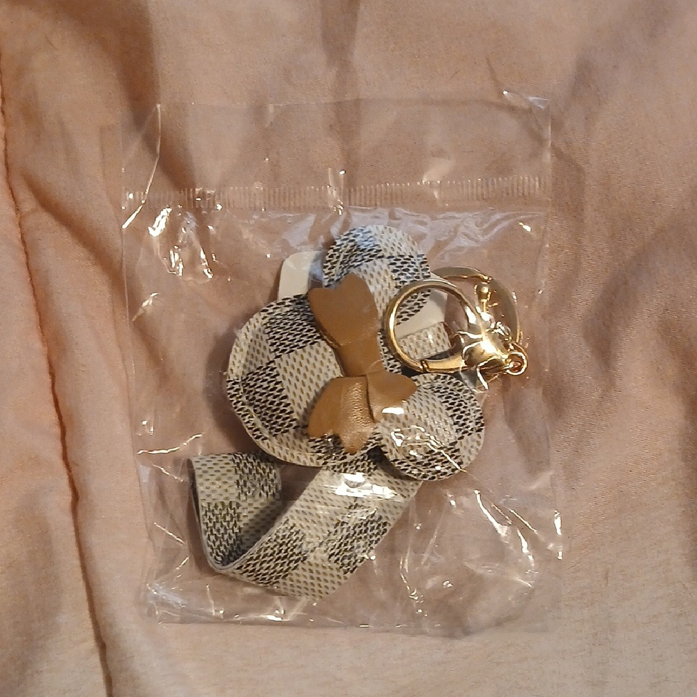Plaid Bow Keychain with Gold Ring
